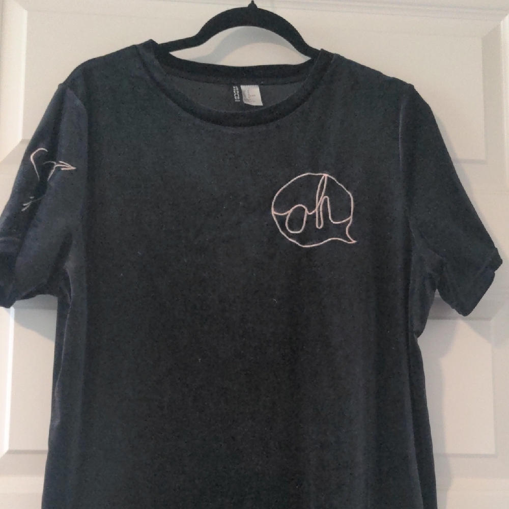 H&M Black Velvet T Shirt Embroidered Dress Size 12